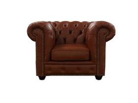 Poltrona Chesterfield de Couro Conhaque com Brilho - Mempra Design