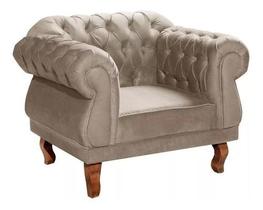 Poltrona Chesterfield Elisabeth Capitonê Suede Bege Poltrona Chesterfield Elisabeth Capitonê Suede Bege