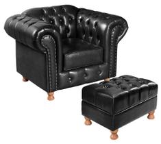 Poltrona Chesterfield Luis XV com Puff Banqueta Botonê Classico Retrô Poltrona Chesterfield Luis XV com Puff Banqueta Botonê Classico Retrô