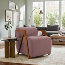 Poltrona Chloe Decorativa Orgânica Bouclé Premium de Luxo para Sala Quarto Recepção Encosto Rolo Estrutura Amadeirada