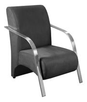 Poltrona Cinza em Suede Para Sala de Espera Recepção Com Braços Cromados Decorativa Confortável - Sta