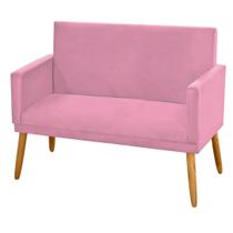 Poltrona Clássica 2 Lugares Pés Retrô Nina Suede Rosa