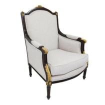 Poltrona Classica Madeira Maciça Preta Tecido Branco Poltrona Classica Madeira Maciça Preta Tecido Branco