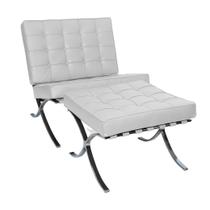 Poltrona com Banqueta Barcelona Base Cromada Couro Natural Legitimo
