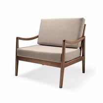 Poltrona com braço Évora Linho Bege Madeira Cedro Corda Náutica Redonda Poliéster Rami