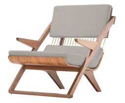 Poltrona com braço Moza Linho Cinza Madeira Cedro Corda Náutica Redonda Poliéster Rami