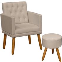 Poltrona com Puff Cadeira Estofada Capitone Resistente Escritório Recepção Sala de Estar Manicure Sala de espera