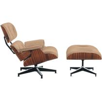 Poltrona com Puff Charles Eames Madeira Pau-Ferro Couro Natural Legitimo