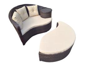 Poltrona Com Puff Chase Em Fibra Sintética P Área Externa e Interna Fibra Sintética cor Argila Tecido Lisato Bege Varanda Fibras