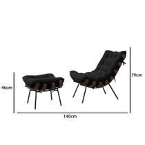 Poltrona Com Puff Costela Adão Madeira Preta Veludo - Preto