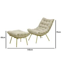 Poltrona Com Puff Costela Aramada Adão Dourada-Veludo Bege
