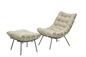 Poltrona Com Puff Costela Aramada Adão Preta-Veludo Bege
