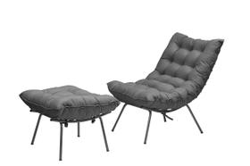Poltrona Com Puff Costela Aramada Adão Preta-Veludo Cinza