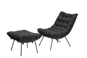 Poltrona Com Puff Costela Aramada Adão Preta-Veludo Preto