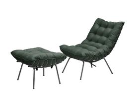 Poltrona Com Puff Costela Aramada Adão Preta-Veludo Verde