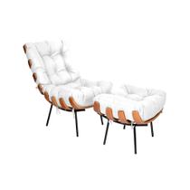 Poltrona com Puff Costela Corano Branco Base Metal Vallisa Decor Poltrona com Puff Costela Corano Branco Base Metal Vallisa Decor