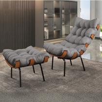 Poltrona com Puff Costela Linho