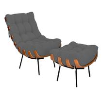 Poltrona com Puff Costela Suede Cinza Straso Móveis