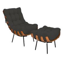 Poltrona com Puff Costela Suede Preto Straso Móveis