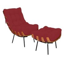 Poltrona com Puff Costela Veludo Bordo Straso Móveis Poltrona com Puff Costela Veludo Bordo Straso Móveis