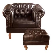 Poltrona com Puff Decorativo Chesterfield Capitonê Dom Pedro Marrom Café Poltrona com Puff Decorativo Chesterfield Capitonê Dom Pedro Marrom Café