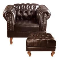 Poltrona com Puff Decorativo Chesterfield Capitonê Dom Pedro Marrom Café
