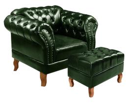Poltrona com Puff Decorativo Chesterfield Capitonê Dom Pedro Verde Poltrona com Puff Decorativo Chesterfield Capitonê Dom Pedro Verde