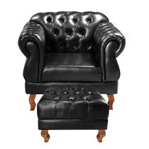 Poltrona com Puff Duquesa Decorativo Chesterfield Capitonê Preto