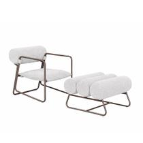 Poltrona com Puff Flow Bouclé Cinza - Sallar Home Poltrona com Puff Flow Bouclé Cinza - Sallar Home