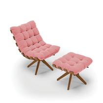 Poltrona com Puff Giratório Costela Suede Base de Madeira MA30 M11 - D'Rossi