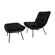 Poltrona com Puff Laura Couro Preto - Sallar Home Poltrona com Puff Laura Couro Preto - Sallar Home