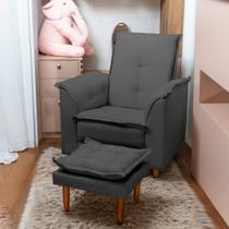 Poltrona com Puff Letícia Pés Palito Suede Cinza Tana Decor