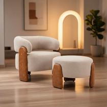 Poltrona Com Puff Moderna Orgânica Em Linho Aveludado Bege E material sintético Caramelo Confortável Anatômica Linha Premium Sala Quarto Recepção Poltrona Com Puff Moderna Orgânica Em Linho Aveludado Bege E material sintético Caramelo Confortável Anatômica Linha Premium Sala Quarto Recepção