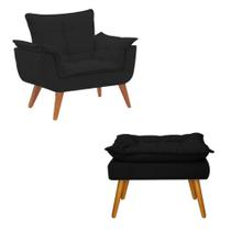 Poltrona com Puff Opala Luxo Quarto Sala Preto