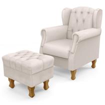 Poltrona Com Puff Paris Luis Xv L02 Linho Cru