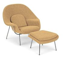 Poltrona com Puff Womb Chair Base Inox Bouclê