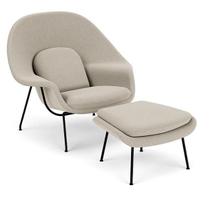 Poltrona com Puff Womb Chair Base Preta Bouclê