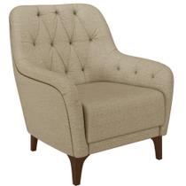 Poltrona Com Tachas Base Fixa Blenda M03 Linho Bege Escuro