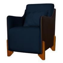 Poltrona Composê Heloisa Couro Marrom Veludo Azul Marinho