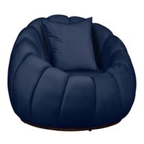 Poltrona Concha Base Fixa Veludo Azul Marinho - Vallisa Decor
