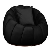 Poltrona Concha com Almofada Base Fixa Veludo Preto - Vallisa Decor