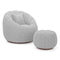 Poltrona Concha Giratória com Puff Shell Bouclê Cinza Claro Abmaza