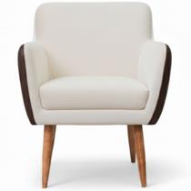 Poltrona Conflex Bélgica com apoio de braço pés palito de madeira maciça em tecido compose capuccino caramelo