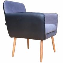 Poltrona Conflex Bélgica com apoio de braço pés palito de madeira maciça em tecido compose Grafite Preto