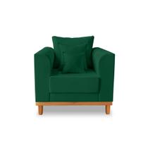 Poltrona Confortavel Viena Com Almofadas Decorativa Suede Verde - Madeira Prima Deccor