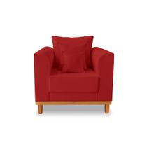 Poltrona Confortavel Viena Com Almofadas Decorativa Suede Vermelho - Madeira Prima Deccor