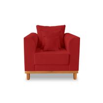 Poltrona Confortavel Viena Com Base de Madeira Suede Vermelho - Madeira Prima Deccor