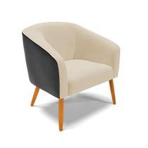 Poltrona Corano Preto Com Linho Areia Pés Palito Castanho