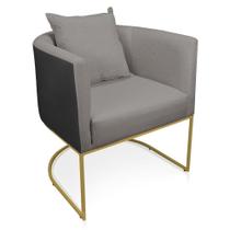 Poltrona Corano Preto Com Linho Grafite A26 Base Metálica Dourado