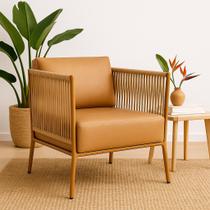 Poltrona Corda Náutica Marrom Bege Sala Varanda Estar Hall